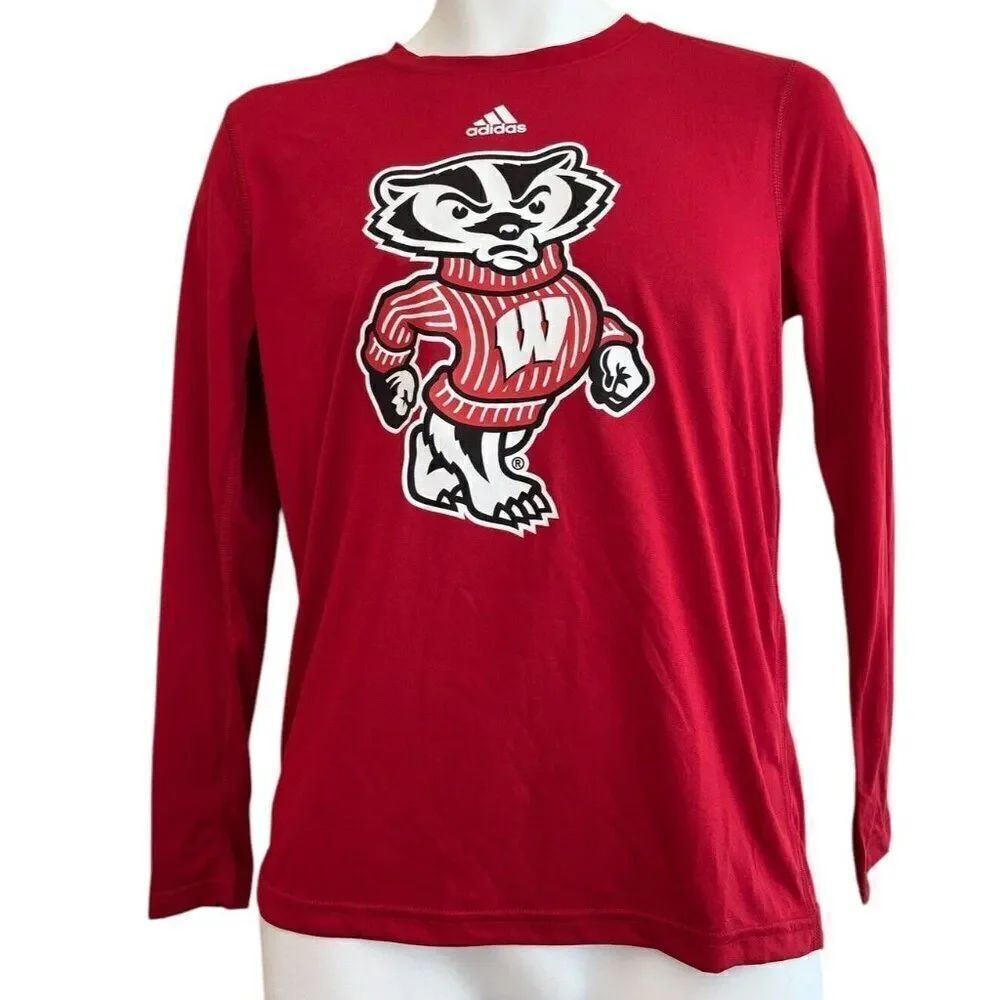 Adidas Wisconsin Badgers Bucky Mascot Long Sleeve Shirt Youth Large 14 NWT